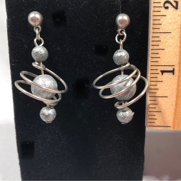 EARRINGS - SILVER-TONE SWIRLS with GRAY BEADS - Picture 5 of 5
